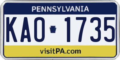 PA license plate KAO1735