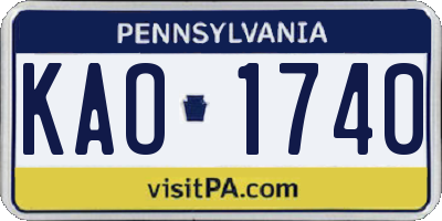 PA license plate KAO1740