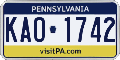 PA license plate KAO1742