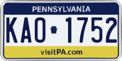 PA license plate KAO1752