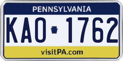 PA license plate KAO1762