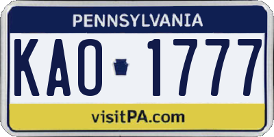 PA license plate KAO1777