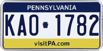 PA license plate KAO1782