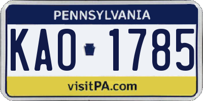 PA license plate KAO1785