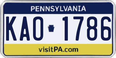 PA license plate KAO1786