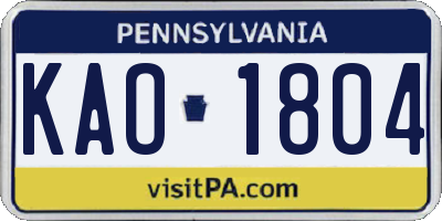 PA license plate KAO1804