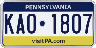 PA license plate KAO1807