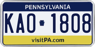 PA license plate KAO1808