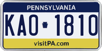PA license plate KAO1810