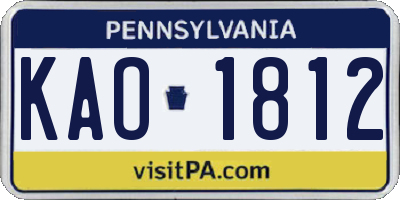 PA license plate KAO1812