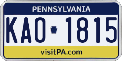 PA license plate KAO1815