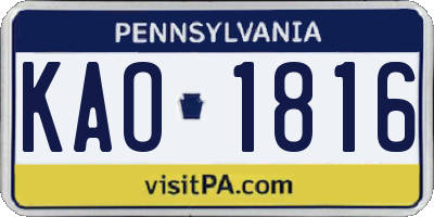 PA license plate KAO1816