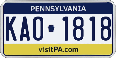 PA license plate KAO1818