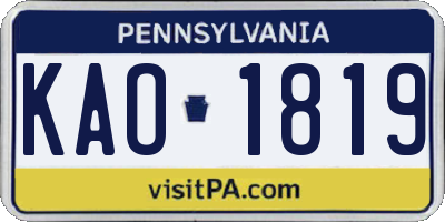 PA license plate KAO1819