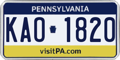PA license plate KAO1820