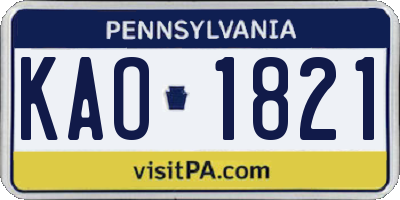 PA license plate KAO1821