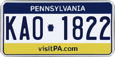 PA license plate KAO1822