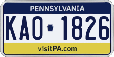 PA license plate KAO1826