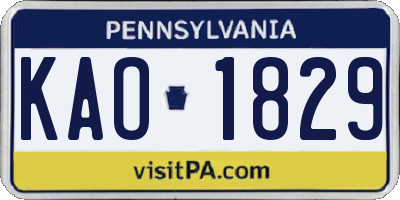 PA license plate KAO1829