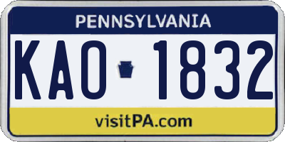 PA license plate KAO1832