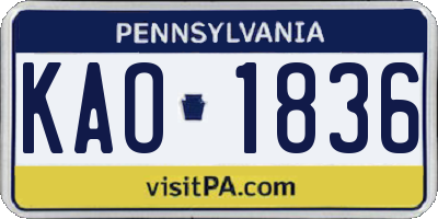 PA license plate KAO1836