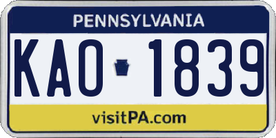 PA license plate KAO1839