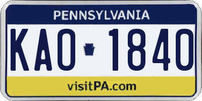 PA license plate KAO1840