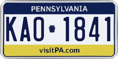 PA license plate KAO1841