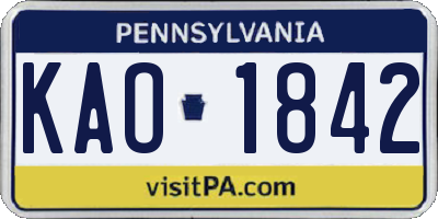 PA license plate KAO1842