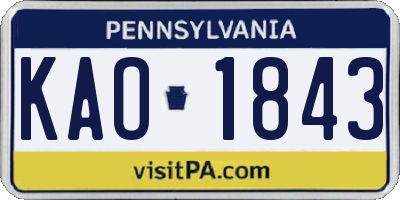 PA license plate KAO1843