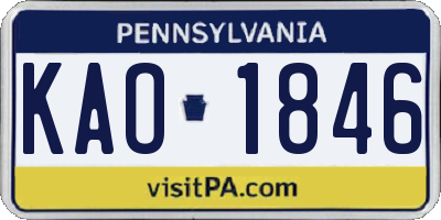 PA license plate KAO1846