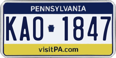 PA license plate KAO1847