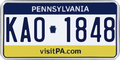 PA license plate KAO1848