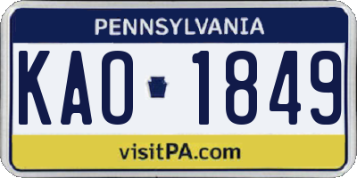 PA license plate KAO1849