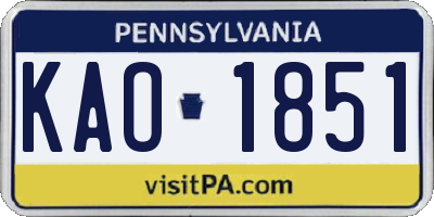 PA license plate KAO1851