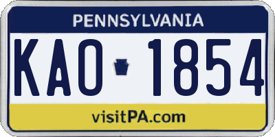 PA license plate KAO1854