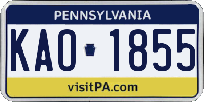 PA license plate KAO1855