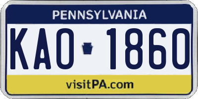 PA license plate KAO1860