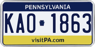 PA license plate KAO1863