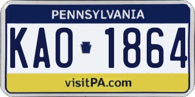 PA license plate KAO1864