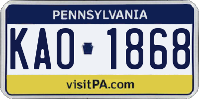 PA license plate KAO1868