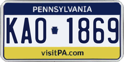 PA license plate KAO1869