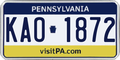 PA license plate KAO1872