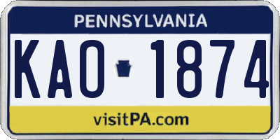 PA license plate KAO1874