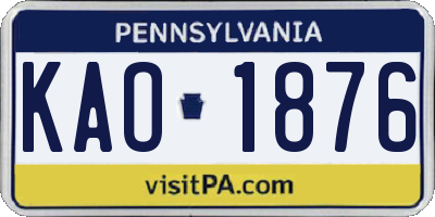 PA license plate KAO1876