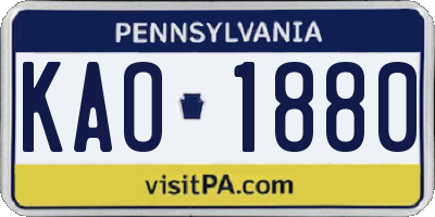 PA license plate KAO1880