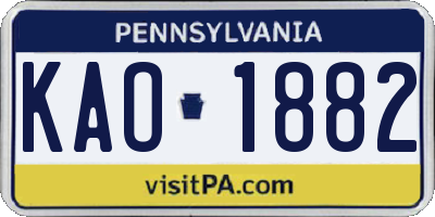PA license plate KAO1882
