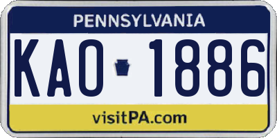 PA license plate KAO1886