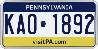 PA license plate KAO1892