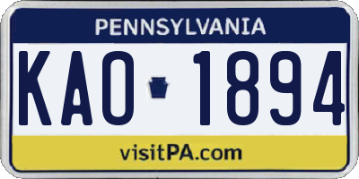 PA license plate KAO1894